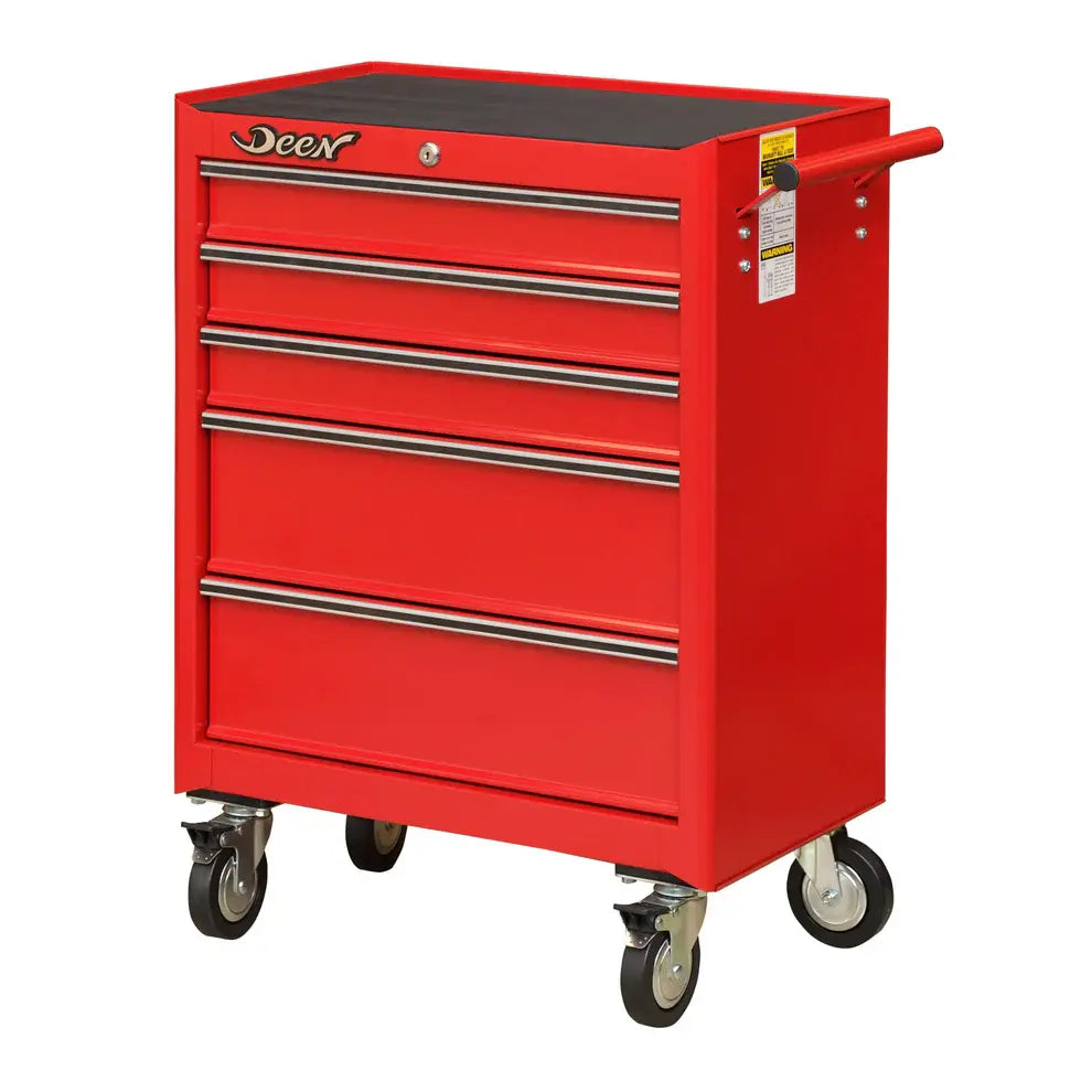Deen 5 Drawer Steel Tool Cabinet Wheeled Tool Chest Red