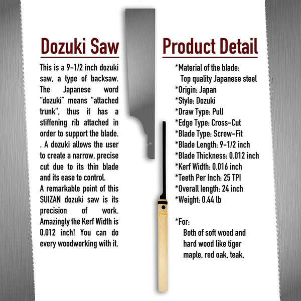 Suizan Japanese Saw Dozuki Dovetail Pull Saw 9.5 Inch