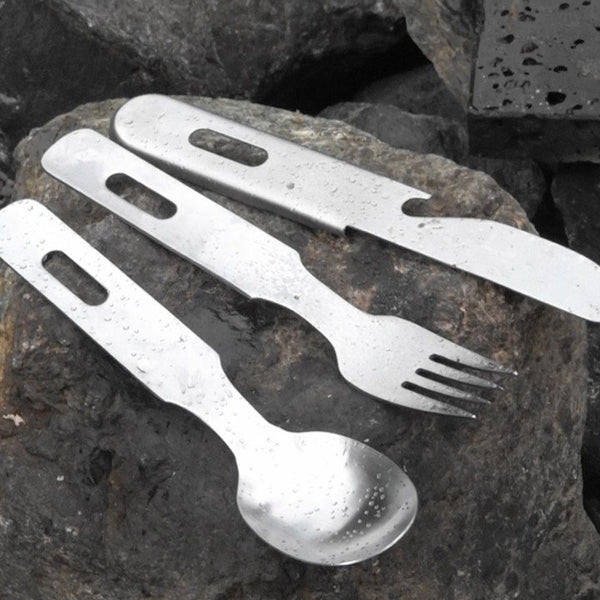 Ptygrace Compact 3pc Camping Cutlery Set Including Knife, Fork & Spoon