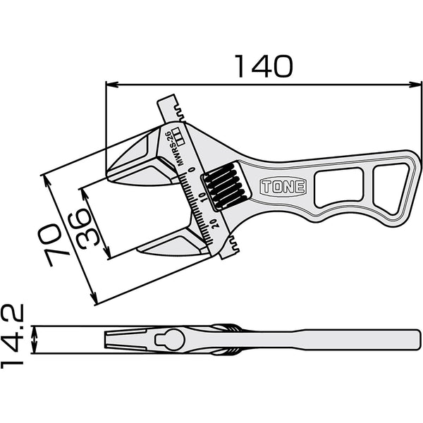 Tone Lightweight Stubby Adjustable Monkey Wrench 140mm MWRS-36