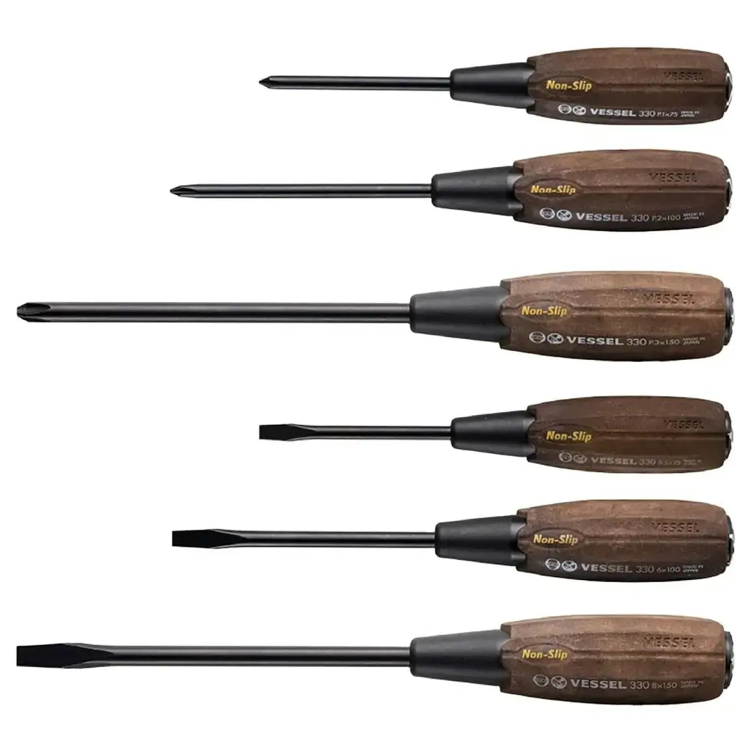 Vessel Woody Wood Handle Demolition Screwdriver Set 6 Pieces 336PS