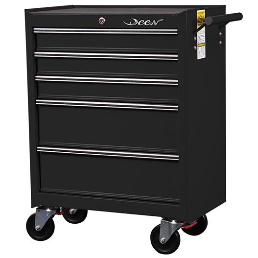 Deen 5 Drawer Rolling Tool Cabinet Wheeled Steel Tool Chest Black