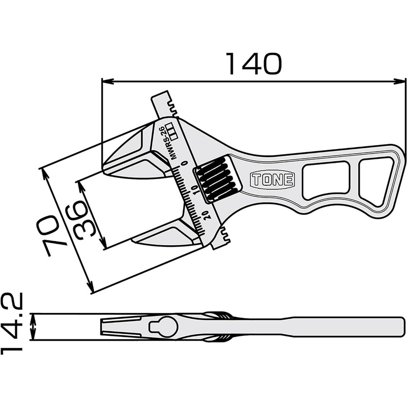Tone Lightweight Stubby Adjustable Monkey Wrench 140mm MWRS-36-Daitool