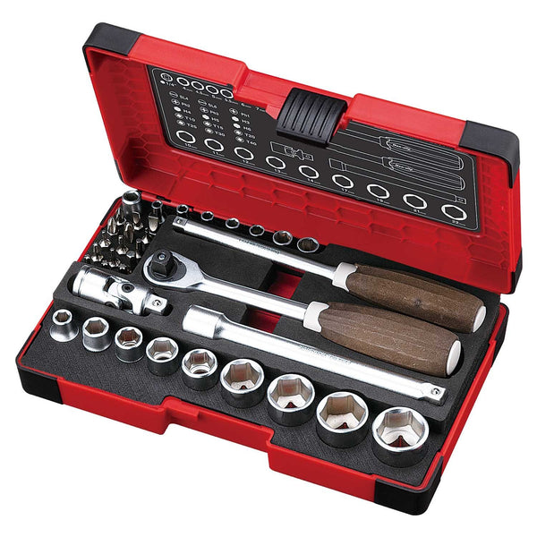 Vessel Wood Composite Socket Wrench Set with Tool Case HRW2303M-W-Daitool