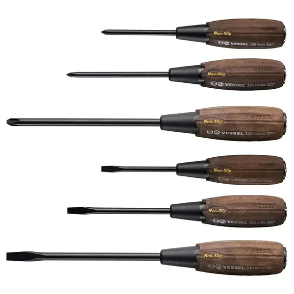 Vessel Woody Wood Handle Demolition Screwdriver Set 6 Pieces 336PS